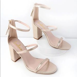 Lulus Candice 3 Strap Heels Gold Champagne 7.5